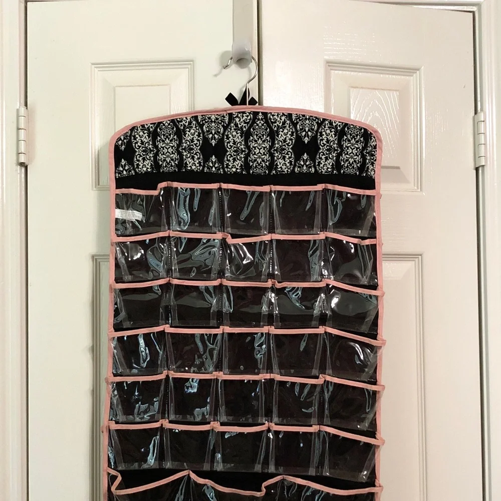 Over-the-Door Jewelry Organizer Black Double Side Multi Clear Pockets